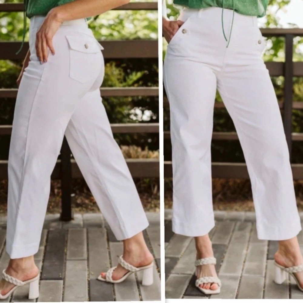 NWT SPANX, Stretch Twill Cropped Wide Leg in Bright White, Multiple Sizes - Picture 3 of 8